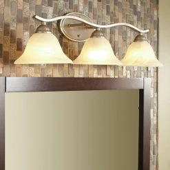 Andenne 3-Light 26.3 in. Transitional Brushed Nickel Bathroom Vanity Light with Bell Shaped Marbleized Glass Shades by Hampton Bay -Hampton Bay Sales brushed nickel hampton bay vanity lighting 2827 bn 31 1000