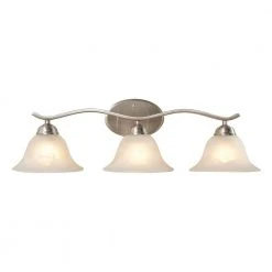 Andenne 3-Light 26.3 in. Transitional Brushed Nickel Bathroom Vanity Light with Bell Shaped Marbleized Glass Shades by Hampton Bay
