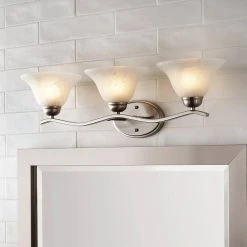 Andenne 3-Light 26.3 in. Transitional Brushed Nickel Bathroom Vanity Light with Bell Shaped Marbleized Glass Shades by Hampton Bay -Hampton Bay Sales brushed nickel hampton bay vanity lighting 2827 bn 66 1000