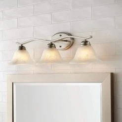 Andenne 3-Light 26.3 in. Transitional Brushed Nickel Bathroom Vanity Light with Bell Shaped Marbleized Glass Shades by Hampton Bay -Hampton Bay Sales brushed nickel hampton bay vanity lighting 2827 bn 76 1000