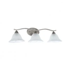 Andenne 3-Light 26.3 in. Transitional Brushed Nickel Bathroom Vanity Light with Bell Shaped Marbleized Glass Shades by Hampton Bay -Hampton Bay Sales brushed nickel hampton bay vanity lighting 2827 bn c3 1000