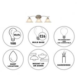 Andenne 3-Light 26.3 in. Transitional Brushed Nickel Bathroom Vanity Light with Bell Shaped Marbleized Glass Shades by Hampton Bay -Hampton Bay Sales brushed nickel hampton bay vanity lighting 2827 bn d4 1000