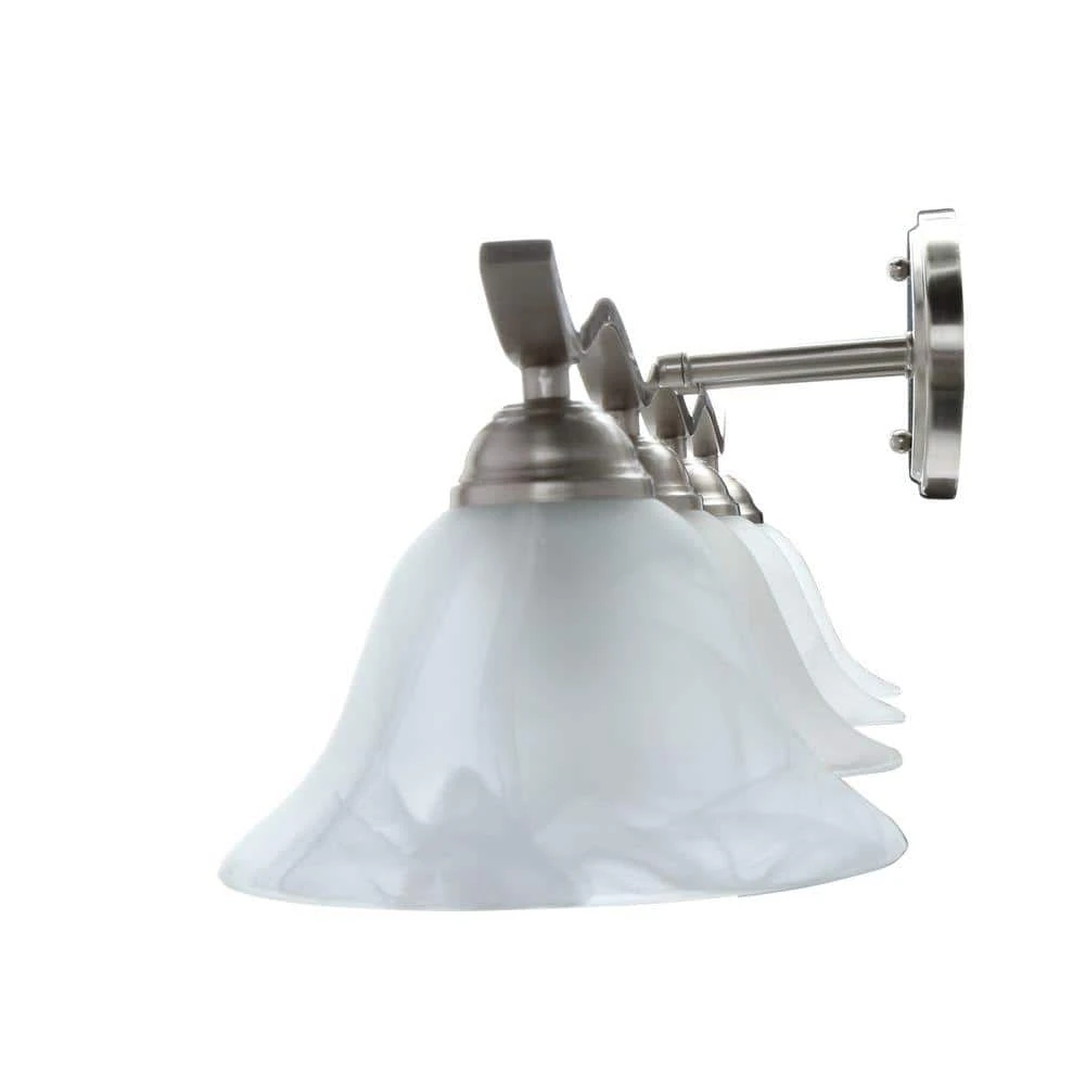 Andenne 4-Light Brushed Nickel Bathroom Vanity Light with Bell Shaped Marbleized Glass Shades by Hampton Bay 5 Andenne 4-Light Brushed Nickel Bathroom Vanity Light with Bell Shaped Marbleized Glass Shades by Hampton Bay - Image 5