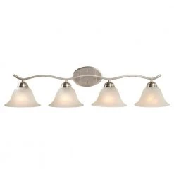 Andenne 4-Light Brushed Nickel Bathroom Vanity Light with Bell Shaped Marbleized Glass Shades by Hampton Bay