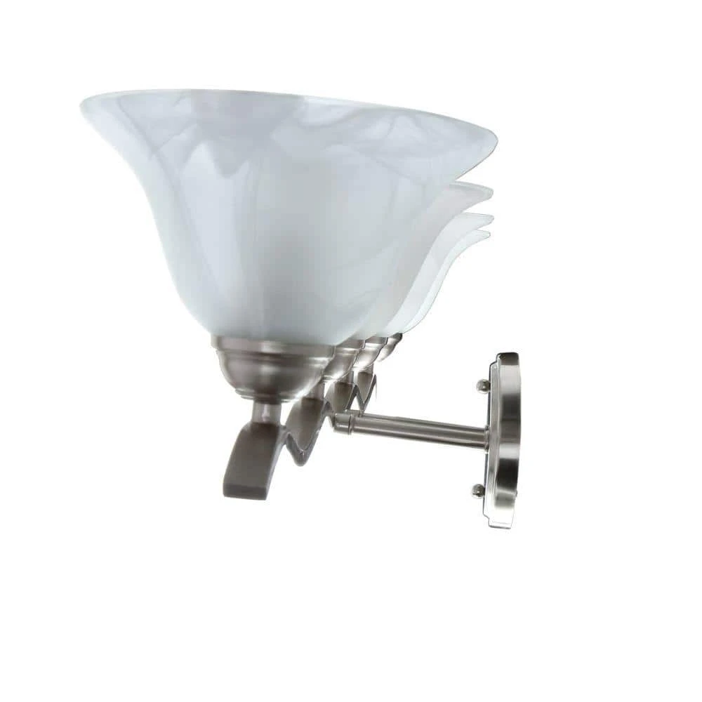 Andenne 4-Light Brushed Nickel Bathroom Vanity Light with Bell Shaped Marbleized Glass Shades by Hampton Bay 6 Andenne 4-Light Brushed Nickel Bathroom Vanity Light with Bell Shaped Marbleized Glass Shades by Hampton Bay - Image 6