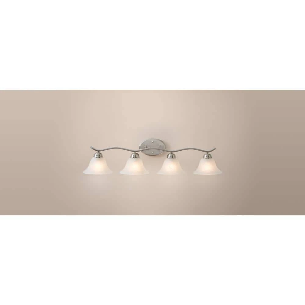 Andenne 4-Light Brushed Nickel Bathroom Vanity Light with Bell Shaped Marbleized Glass Shades by Hampton Bay 4 Andenne 4-Light Brushed Nickel Bathroom Vanity Light with Bell Shaped Marbleized Glass Shades by Hampton Bay - Image 4