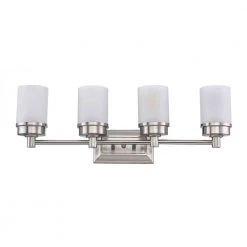 Cade 4-Light Brushed Nickel Bathroom Vanity Light Fixture with Frosted Glass Shades by Hampton Bay