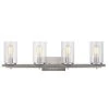 Boswell Quarter 33-1/4 in. 4-Light Brushed Nickel Farmhouse Vanity Light with Painted Weathered Gray Wood Accents by Hampton Bay