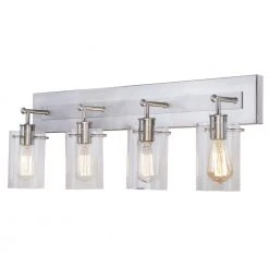 Regan 29.13 in. 4-Light Brushed Nickel Bathroom Vanity Light with Clear Glass Shades by Hampton Bay