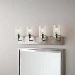 Regan 29.13 in. 4-Light Brushed Nickel Bathroom Vanity Light with Clear Glass Shades by Hampton Bay -Hampton Bay Sales brushed nickel hampton bay vanity lighting ds19074 a0 1000