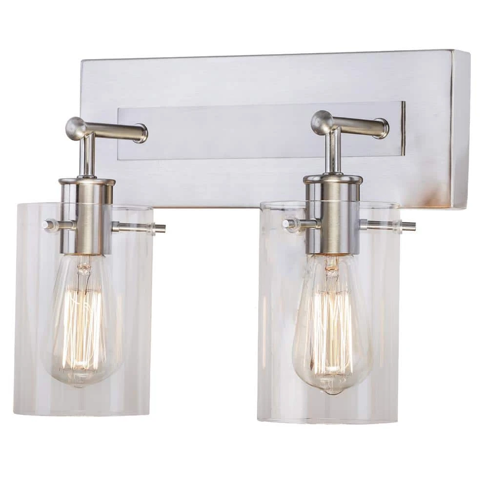 Regan 12.75 in. 2-Light Brushed Nickel Vanity Light with Clear Glass Shades by Hampton Bay 10 Regan 12.75 in. 2-Light Brushed Nickel Vanity Light with Clear Glass Shades by Hampton Bay - Image 10
