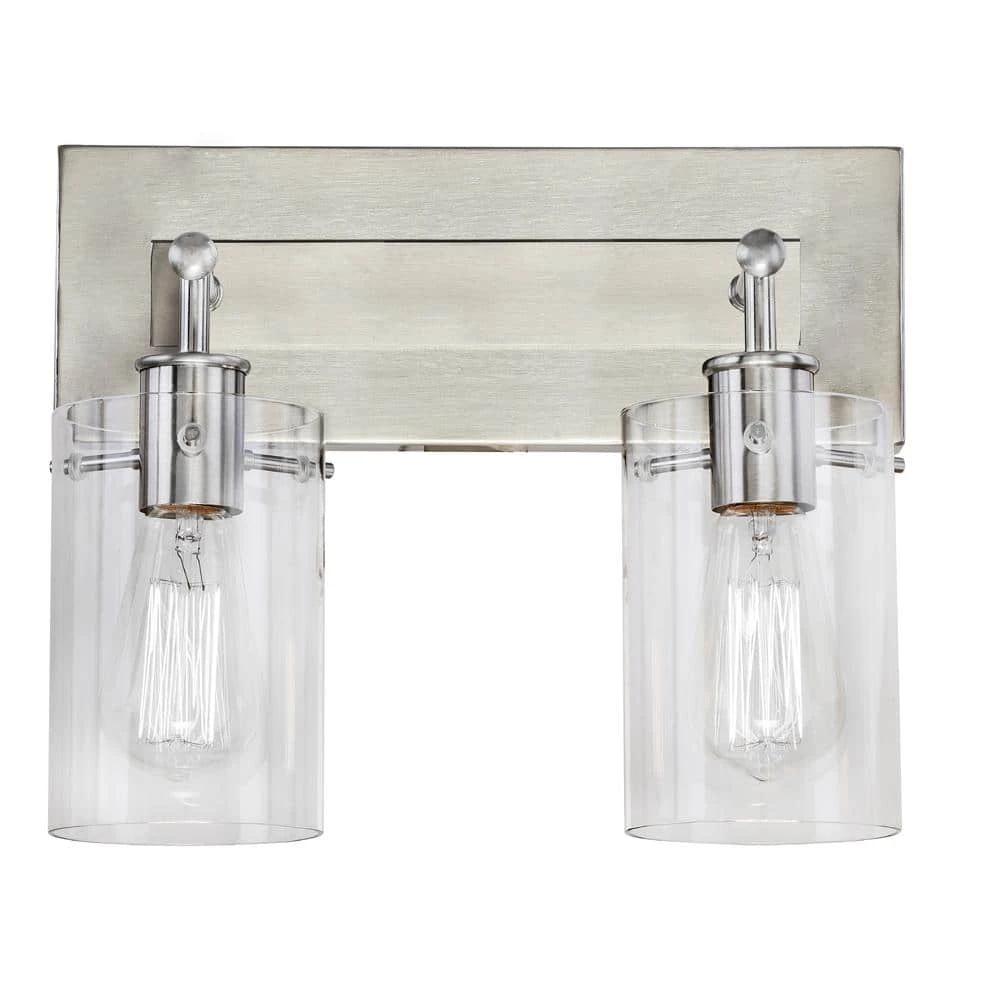 Regan 12.75 in. 2-Light Brushed Nickel Vanity Light with Clear Glass Shades by Hampton Bay 11 Regan 12.75 in. 2-Light Brushed Nickel Vanity Light with Clear Glass Shades by Hampton Bay - Image 11