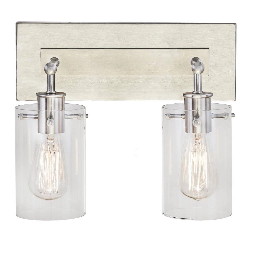 Regan 12.75 in. 2-Light Brushed Nickel Vanity Light with Clear Glass Shades by Hampton Bay 9 Regan 12.75 in. 2-Light Brushed Nickel Vanity Light with Clear Glass Shades by Hampton Bay - Image 9