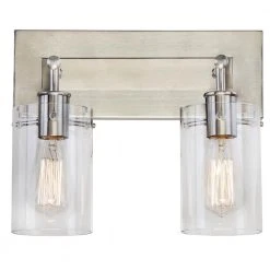 Regan 12.75 in. 2-Light Brushed Nickel Vanity Light with Clear Glass Shades by Hampton Bay