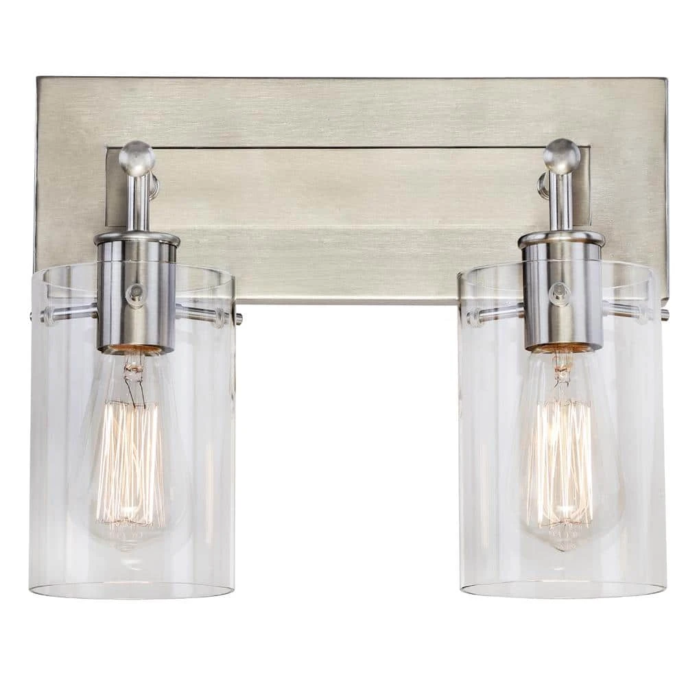 Regan 12.75 in. 2-Light Brushed Nickel Vanity Light with Clear Glass Shades by Hampton Bay 1 Regan 12.75 in. 2-Light Brushed Nickel Vanity Light with Clear Glass Shades by Hampton Bay