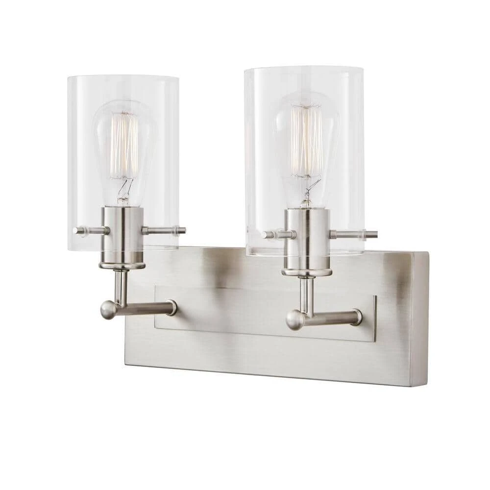Regan 12.75 in. 2-Light Brushed Nickel Vanity Light with Clear Glass Shades by Hampton Bay 6 Regan 12.75 in. 2-Light Brushed Nickel Vanity Light with Clear Glass Shades by Hampton Bay - Image 6