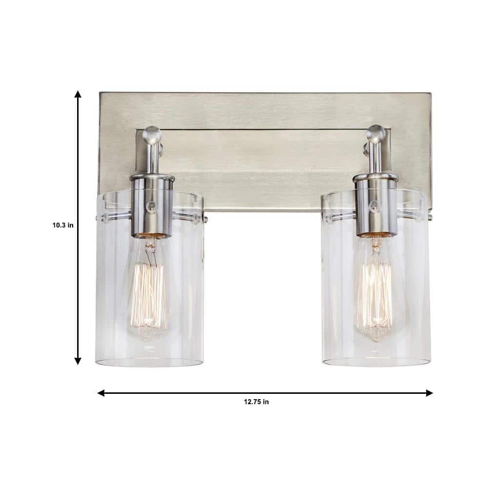 Regan 12.75 in. 2-Light Brushed Nickel Vanity Light with Clear Glass Shades by Hampton Bay 7 Regan 12.75 in. 2-Light Brushed Nickel Vanity Light with Clear Glass Shades by Hampton Bay - Image 7