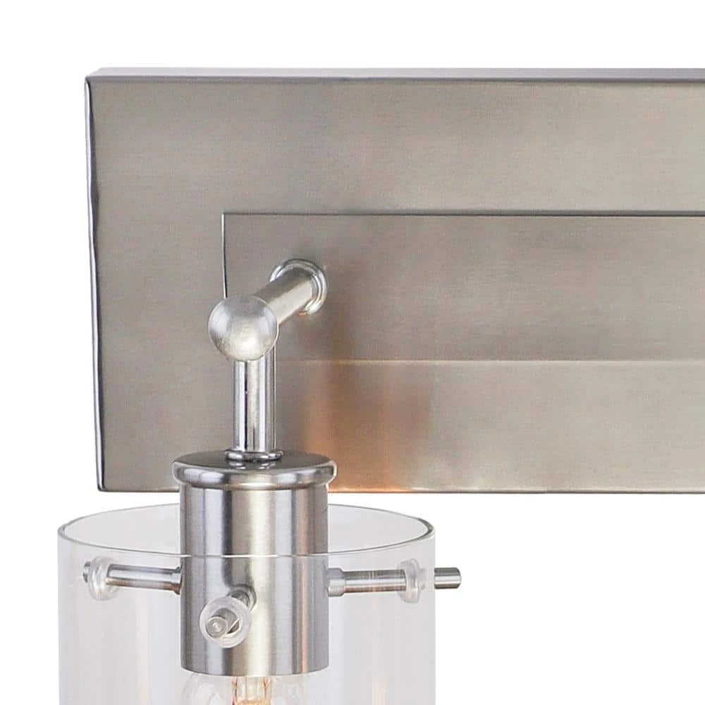 Regan 12.75 in. 2-Light Brushed Nickel Vanity Light with Clear Glass Shades by Hampton Bay 4 Regan 12.75 in. 2-Light Brushed Nickel Vanity Light with Clear Glass Shades by Hampton Bay - Image 4