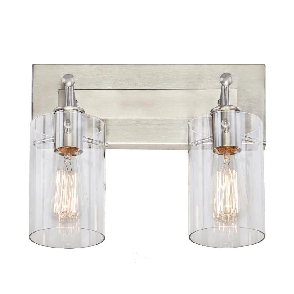 Regan 12.75 in. 2-Light Brushed Nickel Vanity Light with Clear Glass Shades by Hampton Bay 8 Regan 12.75 in. 2-Light Brushed Nickel Vanity Light with Clear Glass Shades by Hampton Bay - Image 8