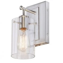 Regan 4.5 in. 1-Light Brushed Nickel Wall Bath Light with Clear Glass Shade by Hampton Bay -Hampton Bay Sales brushed nickel hampton bay vanity lighting ds19078 1f 1000