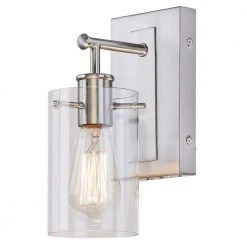 Regan 4.5 in. 1-Light Brushed Nickel Wall Bath Light with Clear Glass Shade by Hampton Bay