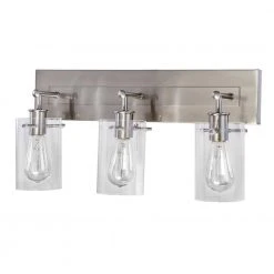 Regan 21 in. 3-Light Brushed Nickel Bathroom Vanity Light with Clear Glass Shades by Hampton Bay -Hampton Bay Sales brushed nickel hampton bay vanity lighting ds19268 fa 1000