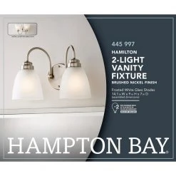 Hamilton 2-Light Brushed Nickel Vanity Light with Frosted Glass Shades by Hampton Bay -Hampton Bay Sales brushed nickel hampton bay vanity lighting efg1392a bn 40 1000