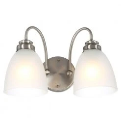 Hamilton 2-Light Brushed Nickel Vanity Light with Frosted Glass Shades by Hampton Bay