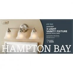 Ashhurst 3-Light Brushed Nickel Classic Traditional Bathroom Vanity Light with Frosted Glass Shades by Hampton Bay -Hampton Bay Sales brushed nickel hampton bay vanity lighting egm1393a 4 bn 31 1000