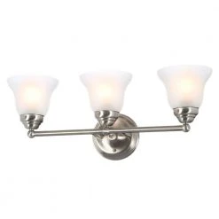 Ashhurst 3-Light Brushed Nickel Classic Traditional Bathroom Vanity Light with Frosted Glass Shades by Hampton Bay -Hampton Bay Sales brushed nickel hampton bay vanity lighting egm1393a 4 bn 44 1000