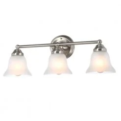 Ashhurst 3-Light Brushed Nickel Classic Traditional Bathroom Vanity Light with Frosted Glass Shades by Hampton Bay