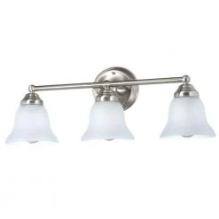 Ashhurst 3-Light Brushed Nickel Classic Traditional Bathroom Vanity Light with Frosted Glass Shades by Hampton Bay -Hampton Bay Sales brushed nickel hampton bay vanity lighting egm1393a 4 bn 76 1000