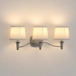 Towne 3-Light Brushed Nickel Vanity Light with White Fabric Shades by Hampton Bay -Hampton Bay Sales brushed nickel hampton bay vanity lighting ew1302sba d4 1000