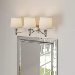 Towne 3-Light Brushed Nickel Vanity Light with White Fabric Shades by Hampton Bay -Hampton Bay Sales brushed nickel hampton bay vanity lighting ew1302sba fa 1000