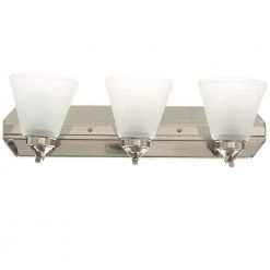 Tavish 24 in. 3-Light Brushed Nickel Classic Bathroom Vanity Light with Frosted Shades by Hampton Bay