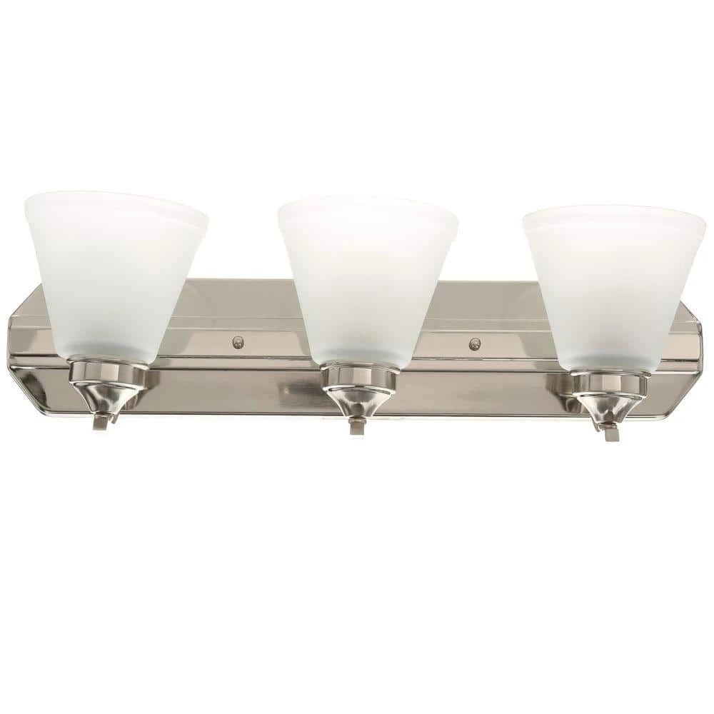 Tavish 24 in. 3-Light Brushed Nickel Classic Bathroom Vanity Light with Frosted Shades by Hampton Bay 1 Tavish 24 in. 3-Light Brushed Nickel Classic Bathroom Vanity Light with Frosted Shades by Hampton Bay