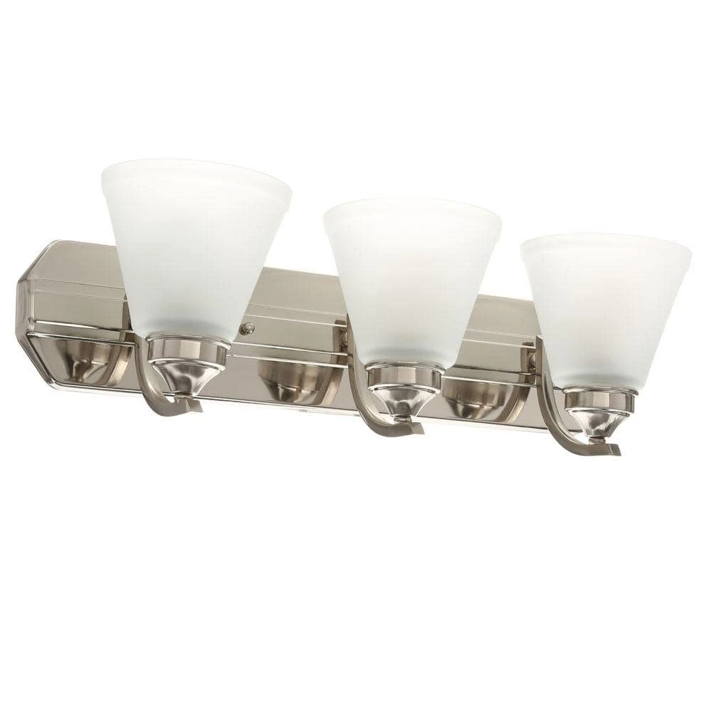 Tavish 24 in. 3-Light Brushed Nickel Classic Bathroom Vanity Light with Frosted Shades by Hampton Bay 6 Tavish 24 in. 3-Light Brushed Nickel Classic Bathroom Vanity Light with Frosted Shades by Hampton Bay - Image 6