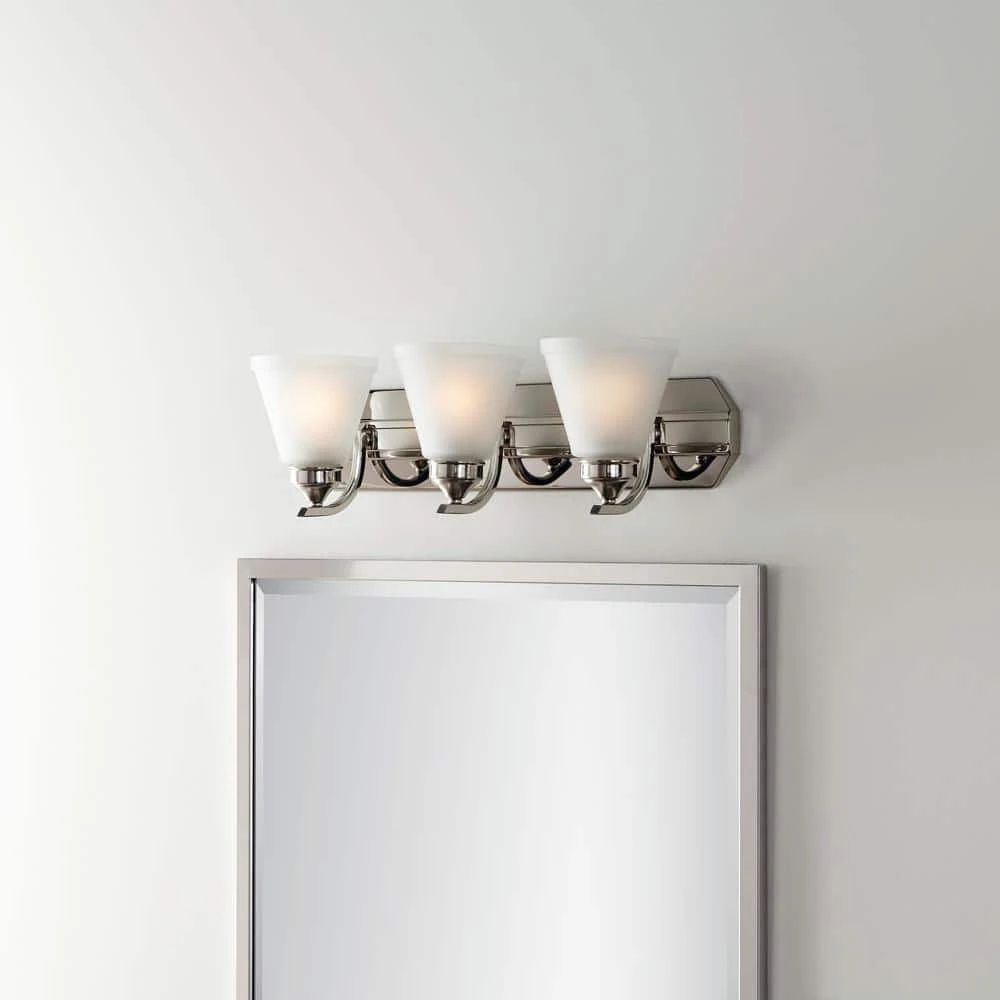 Tavish 24 in. 3-Light Brushed Nickel Classic Bathroom Vanity Light with Frosted Shades by Hampton Bay 2 Tavish 24 in. 3-Light Brushed Nickel Classic Bathroom Vanity Light with Frosted Shades by Hampton Bay - Image 2