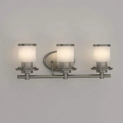 Truitt 23.25 in. 3-Light Brushed Nickel Transitional Bathroom Vanity Light with Frosted and Clear Edge Glass Shades by Hampton Bay -Hampton Bay Sales brushed nickel hampton bay vanity lighting hb2577 35 1d 1000