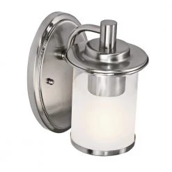 Truitt 5 in. 1-Light Brushed Nickel Transitional Wall Mount Sconce Light with Frosted and Clear Edge Glass Shade by Hampton Bay 13 Truitt 5 in. 1-Light Brushed Nickel Transitional Wall Mount Sconce Light with Frosted and Clear Edge Glass Shade by Hampton Bay -Hampton Bay Sales brushed nickel hampton bay vanity lighting hb2594 35 1d 1000