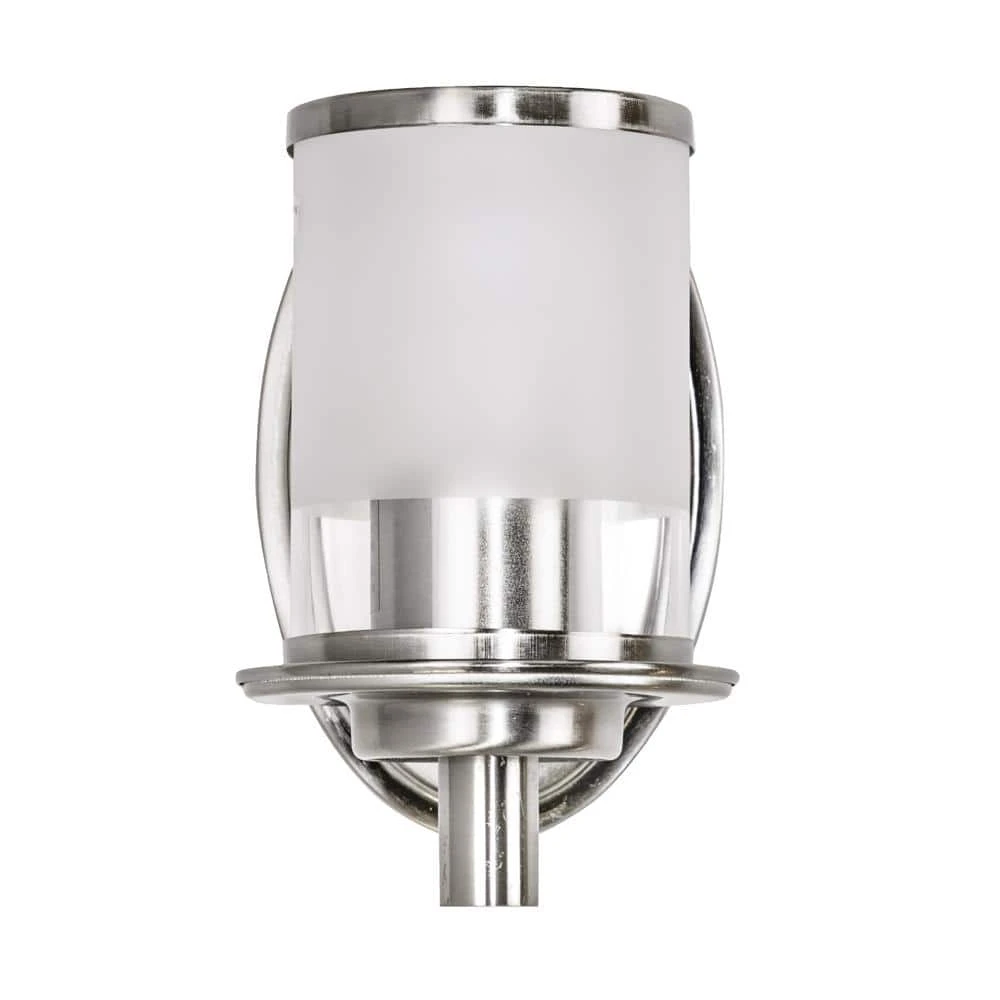 Truitt 5 in. 1-Light Brushed Nickel Transitional Wall Mount Sconce Light with Frosted and Clear Edge Glass Shade by Hampton Bay 9 Truitt 5 in. 1-Light Brushed Nickel Transitional Wall Mount Sconce Light with Frosted and Clear Edge Glass Shade by Hampton Bay - Image 9