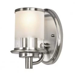Truitt 5 in. 1-Light Brushed Nickel Transitional Wall Mount Sconce Light with Frosted and Clear Edge Glass Shade by Hampton Bay