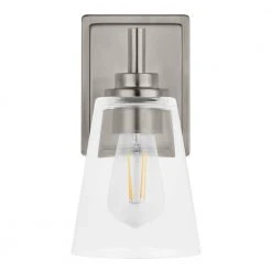 Wakefield 5.25 in. 1-Light Brushed Nickel Modern Wall Mount Sconce Light with Clear Glass Shade by Hampton Bay -Hampton Bay Sales brushed nickel hampton bay vanity lighting hb3679 35 31 1000