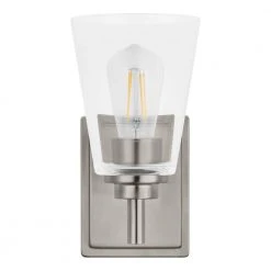 Wakefield 5.25 in. 1-Light Brushed Nickel Modern Wall Mount Sconce Light with Clear Glass Shade by Hampton Bay