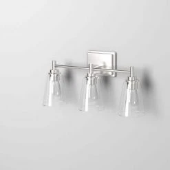 Wakefield 22 in. 3-Light Brushed Nickel Modern Wall Mount Sconce Light with Clear Glass Shades by Hampton Bay 21 Wakefield 22 in. 3-Light Brushed Nickel Modern Wall Mount Sconce Light with Clear Glass Shades by Hampton Bay -Hampton Bay Sales brushed nickel hampton bay vanity lighting hb3681 35 1f 1000