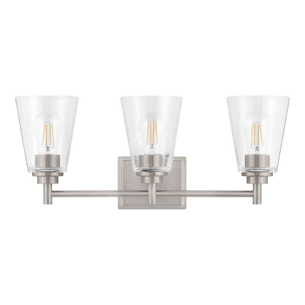 Wakefield 22 in. 3-Light Brushed Nickel Modern Wall Mount Sconce Light with Clear Glass Shades by Hampton Bay 13 Wakefield 22 in. 3-Light Brushed Nickel Modern Wall Mount Sconce Light with Clear Glass Shades by Hampton Bay - Image 13