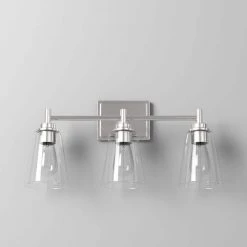 Wakefield 22 in. 3-Light Brushed Nickel Modern Wall Mount Sconce Light with Clear Glass Shades by Hampton Bay 22 Wakefield 22 in. 3-Light Brushed Nickel Modern Wall Mount Sconce Light with Clear Glass Shades by Hampton Bay -Hampton Bay Sales brushed nickel hampton bay vanity lighting hb3681 35 44 1000