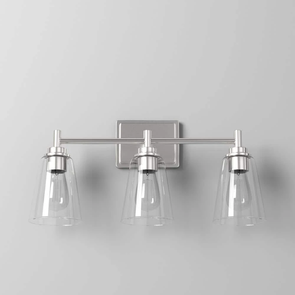 Wakefield 22 in. 3-Light Brushed Nickel Modern Wall Mount Sconce Light with Clear Glass Shades by Hampton Bay 10 Wakefield 22 in. 3-Light Brushed Nickel Modern Wall Mount Sconce Light with Clear Glass Shades by Hampton Bay - Image 10