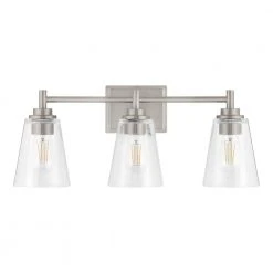 Wakefield 22 in. 3-Light Brushed Nickel Modern Wall Mount Sconce Light with Clear Glass Shades by Hampton Bay
