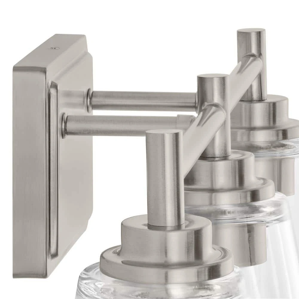 Wakefield 22 in. 3-Light Brushed Nickel Modern Wall Mount Sconce Light with Clear Glass Shades by Hampton Bay 6 Wakefield 22 in. 3-Light Brushed Nickel Modern Wall Mount Sconce Light with Clear Glass Shades by Hampton Bay - Image 6